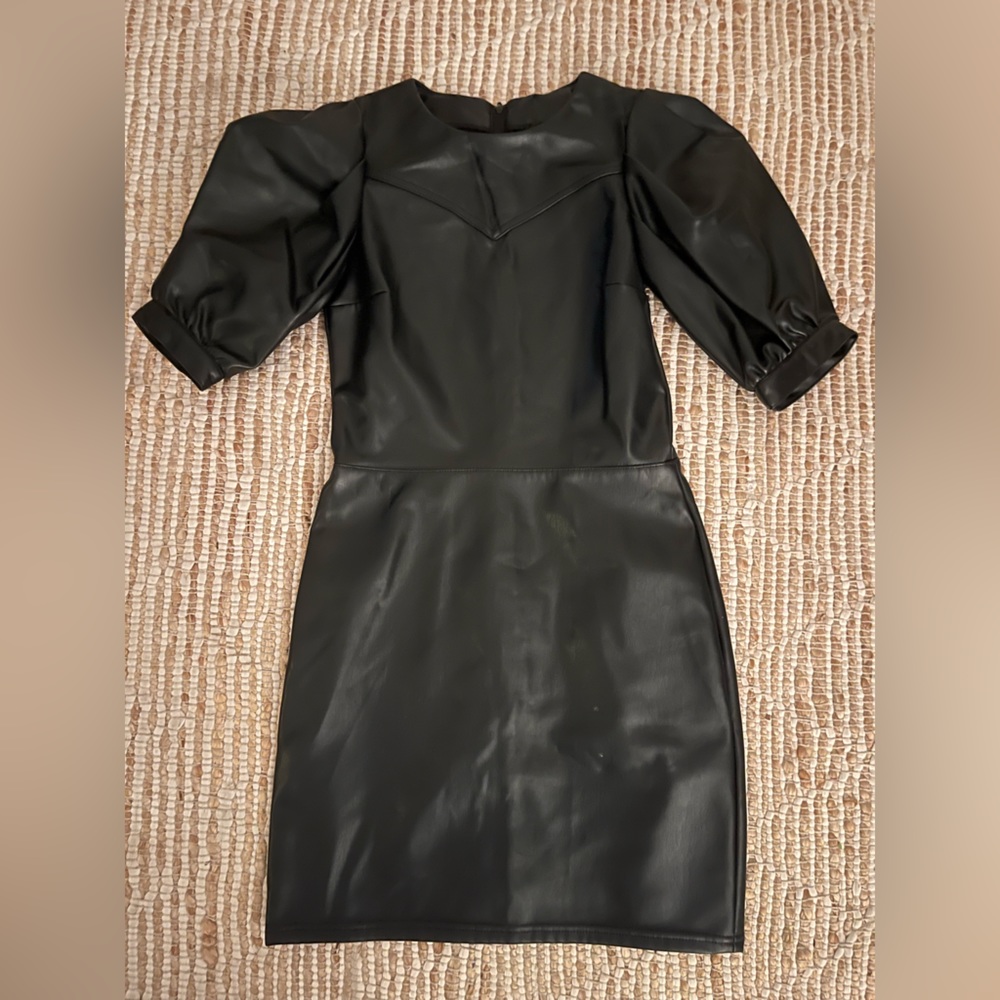 Leather puff sleeve dress, worn once